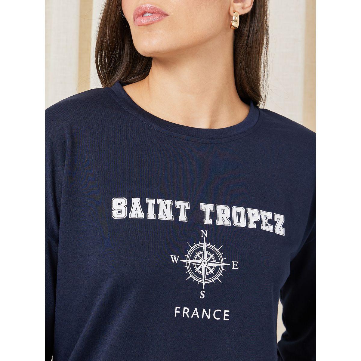 Styli Unwind Printed Terry Sweatshirt & Exposed Seam Jogger Lounge Set-women-clothing-coordsets-image-4