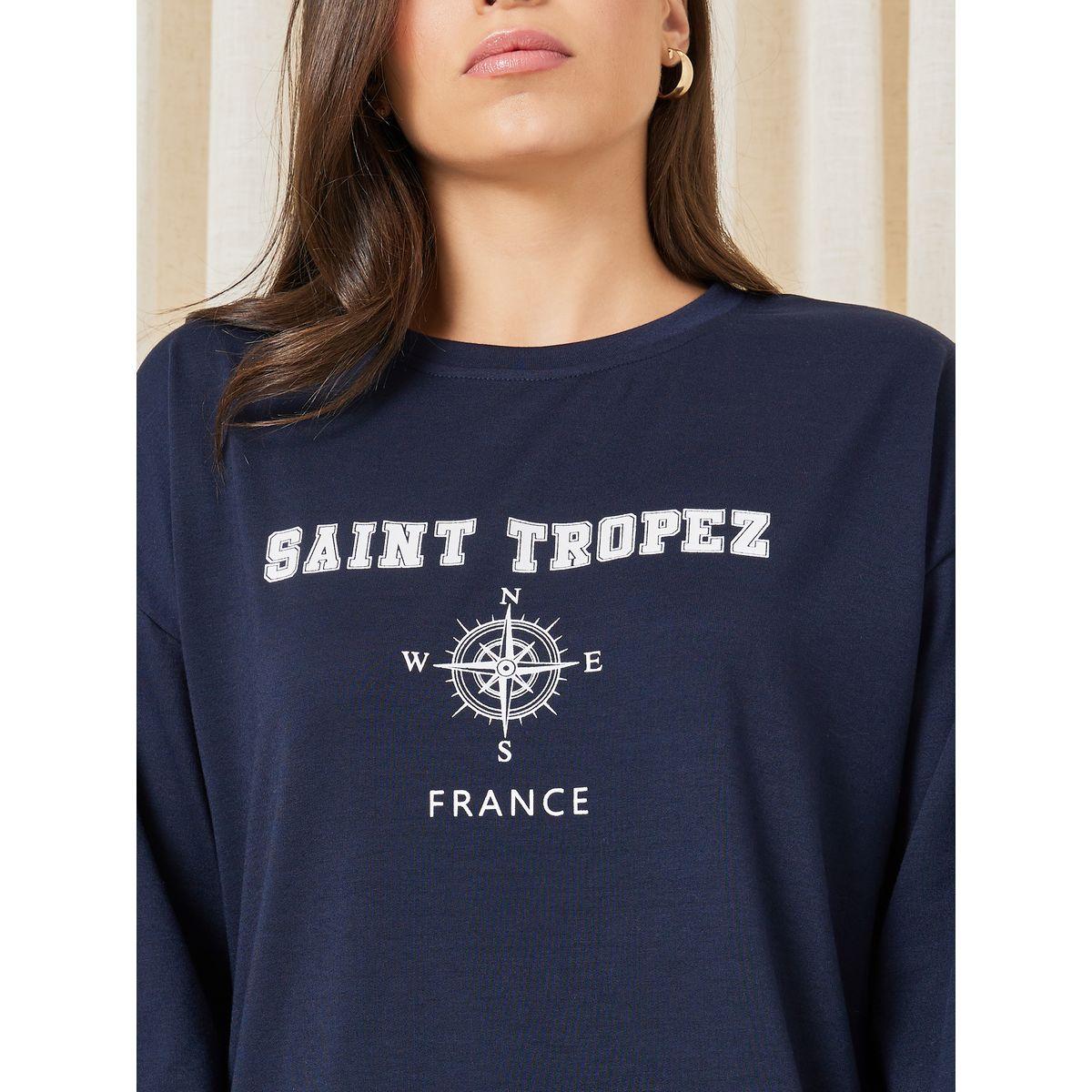 Styli Unwind Printed Terry Sweatshirt & Exposed Seam Jogger Lounge Set-women-clothing-coordsets-image-6