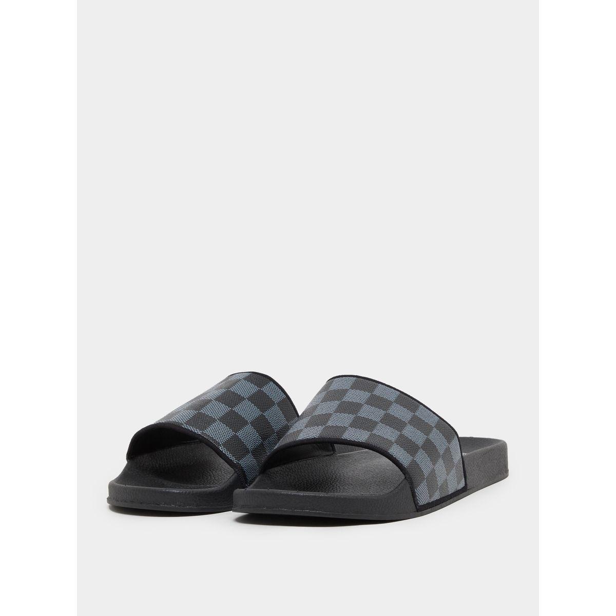 Checked Pattern Strap Slip-On Slides-men-shoes-flipflopsandslides-image-2