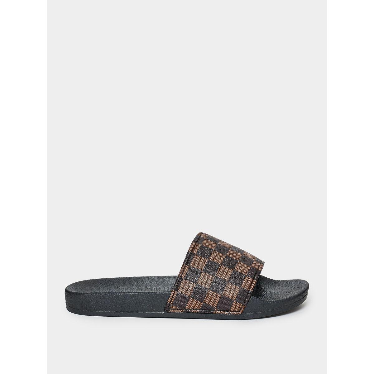 Styli Checked Pattern Strap Comfort Slides-men-shoes-flipflopsandslides-image-1