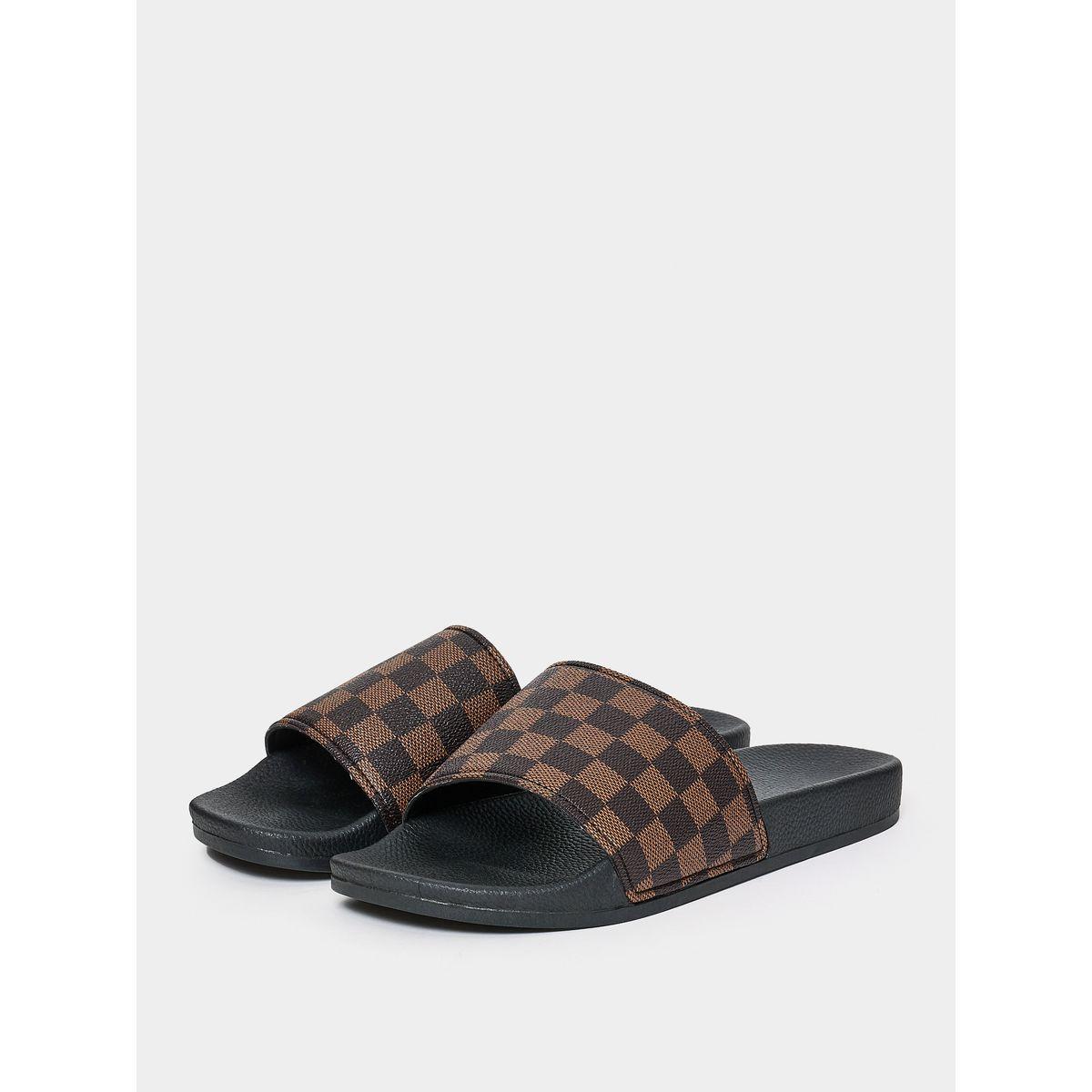 Styli Checked Pattern Strap Comfort Slides-men-shoes-flipflopsandslides-image-2