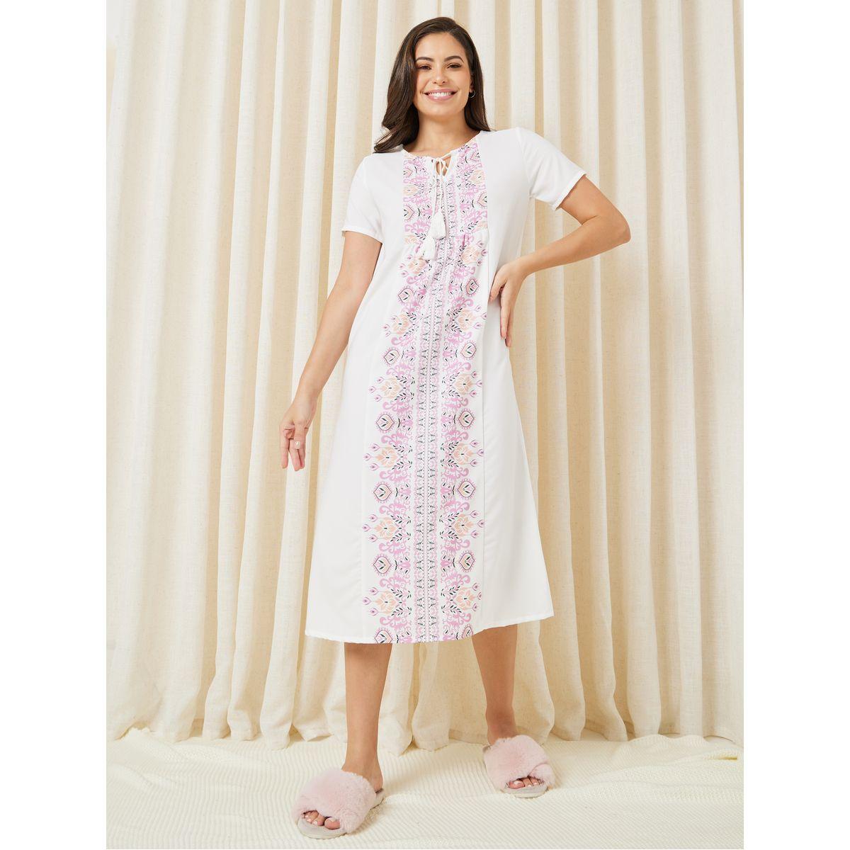 Styli Unwind Tie Up Tassel Detail Neck Paisley Print Nightdress-women-clothing-nightwear-nighties-image-2
