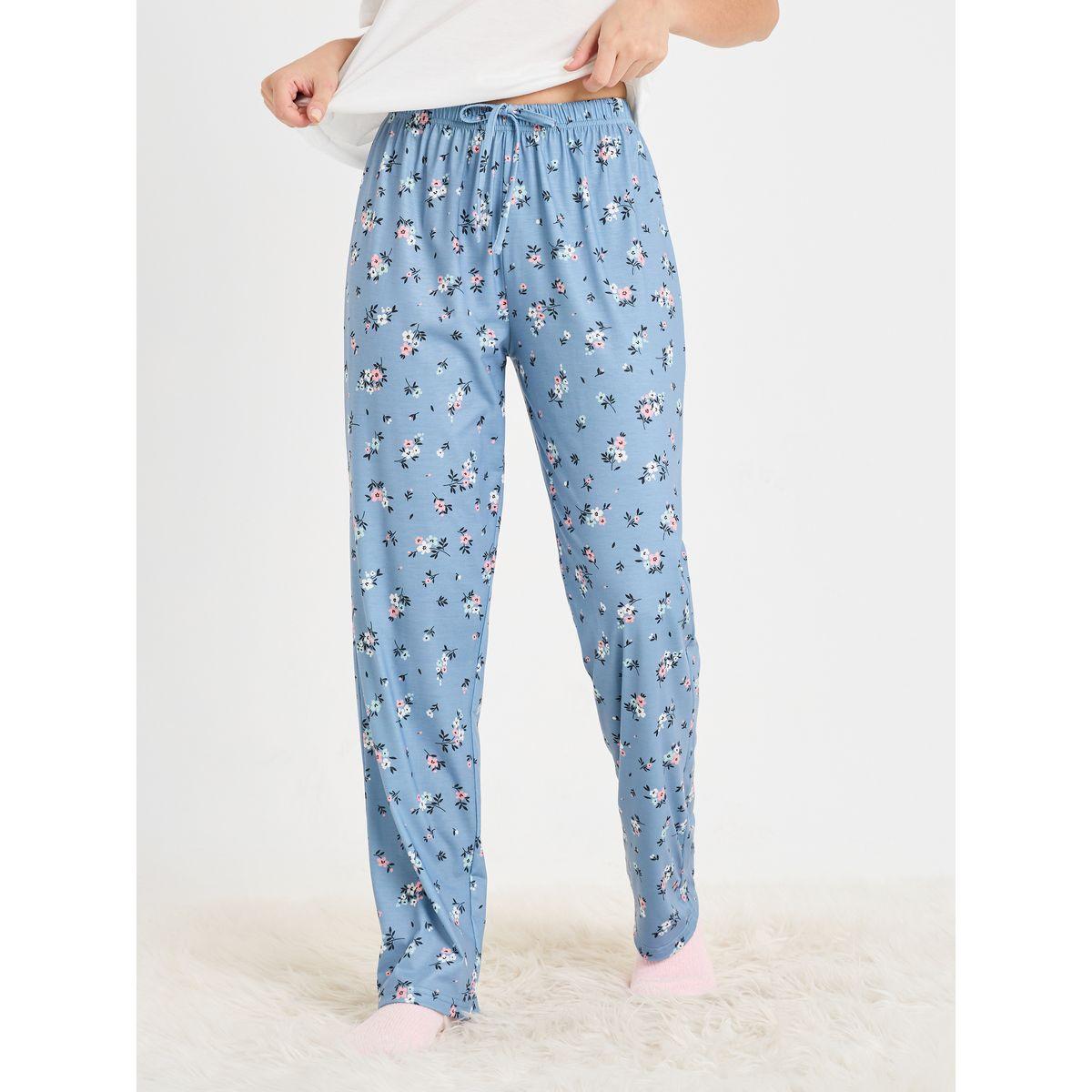Styli Unwind Embossed T-Shirt & Floral Print Pajama Set-women-clothing-nightwear-pyjamas-longsets-image-5