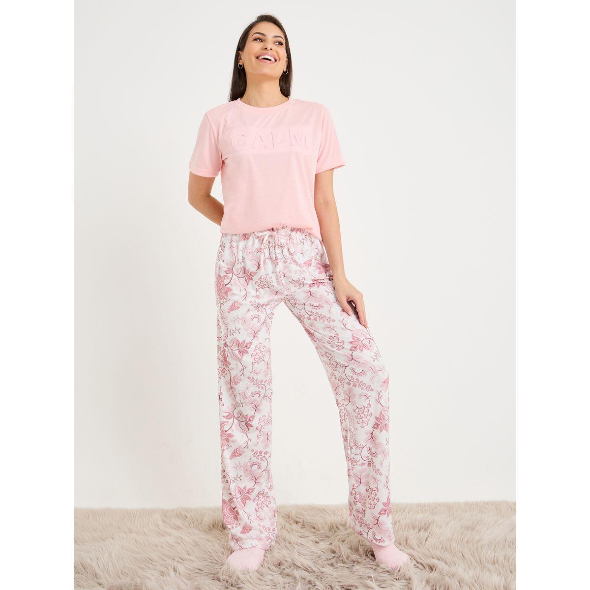 Styli Unwind Calm Embossed T-Shirt & Floral Pyjama Set-women-clothing-nightwear-pyjamas-longsets-image-1