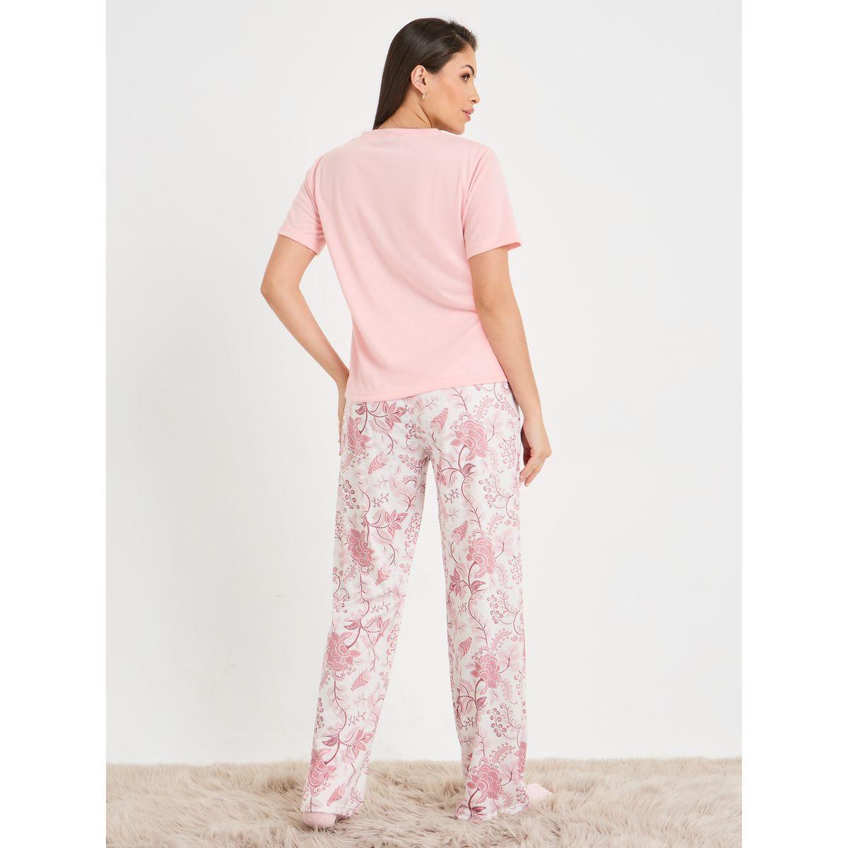 Styli Unwind Calm Embossed T-Shirt & Floral Pyjama Set-women-clothing-nightwear-pyjamas-longsets-image-5