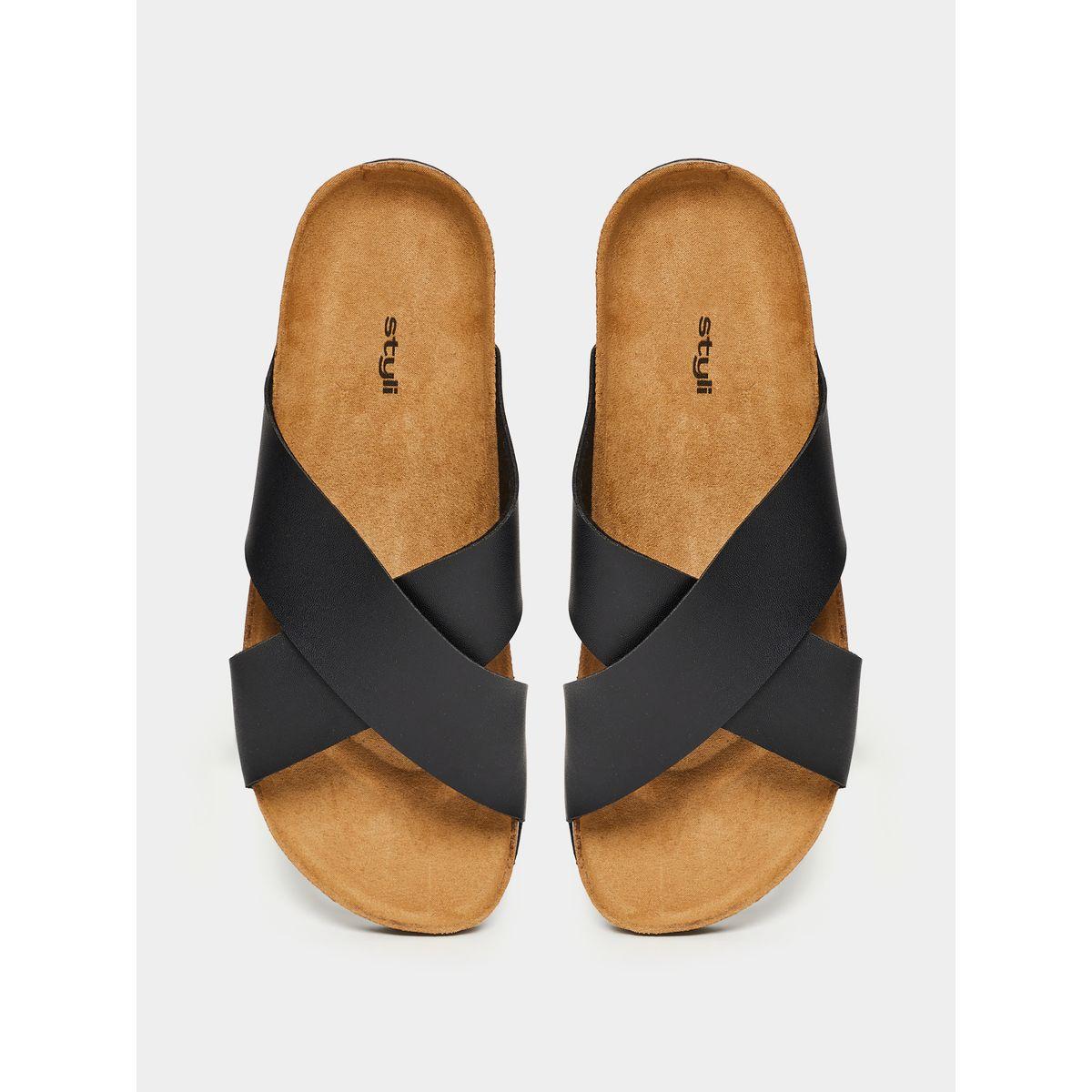 Styli Faux Leather Criss Cross Strap Casual Sandals-men-shoes-sandals-image-4