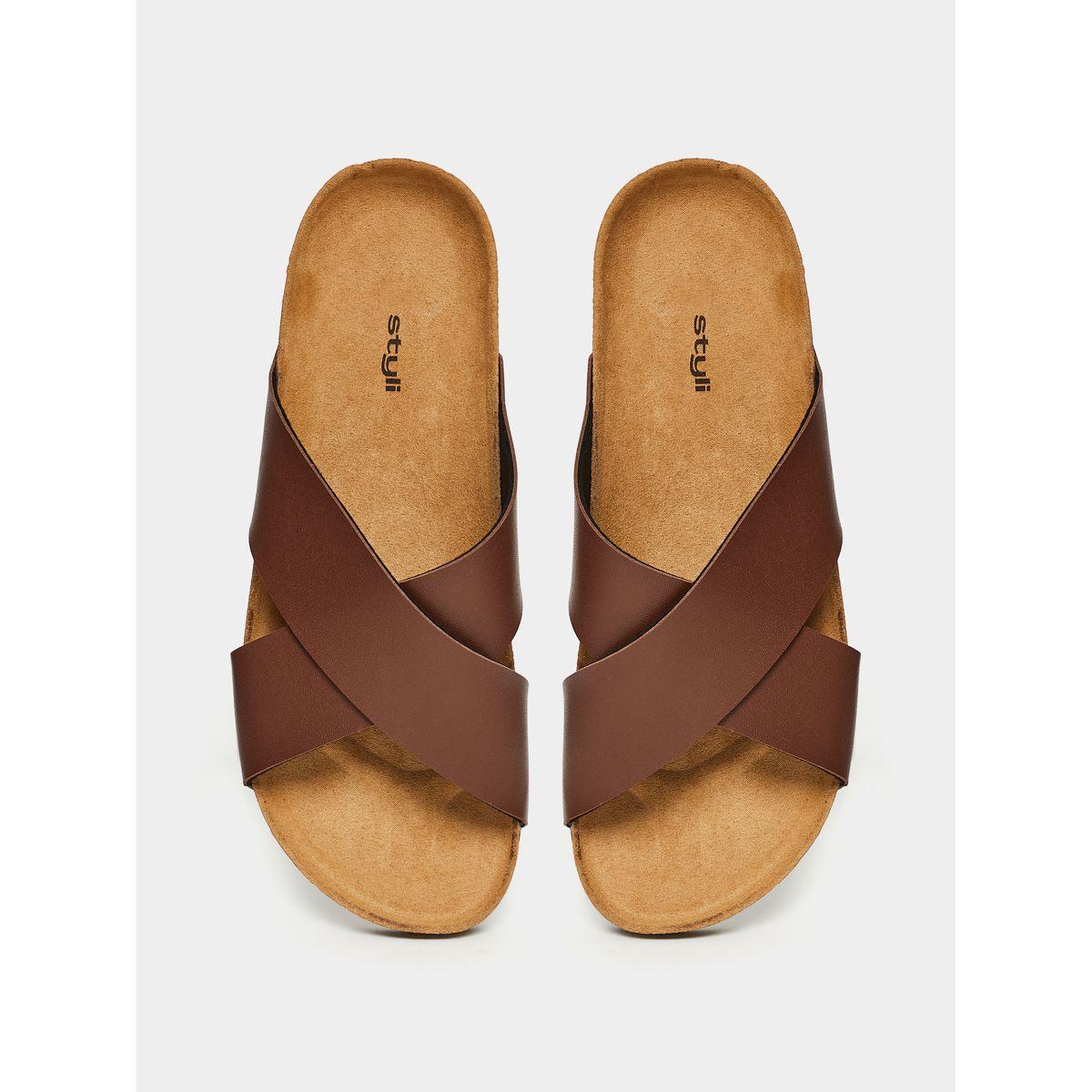 Styli Faux Leather Criss Cross Strap Sandals-men-shoes-sandals-image-4