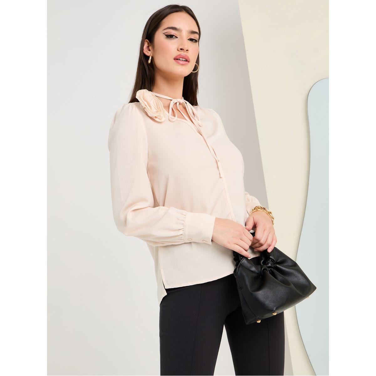 بلوزة كاجوال بياقة بأربطة-women-clothing-shirtsandblouses-blouses-image-2