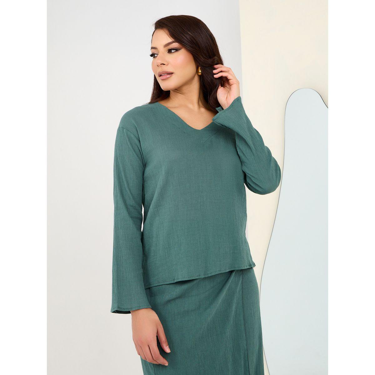 بلوزة كاجوال بأكمام مزينة بشق-women-clothing-shirtsandblouses-blouses-image-3
