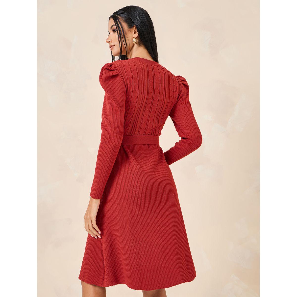 Styli Cable Knit A-Line Knee Length Dress-women-clothing-dresses-image-4