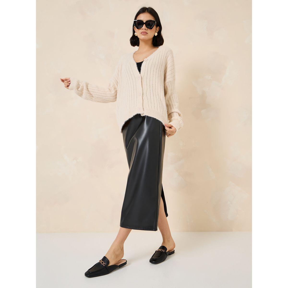 Styli Short Length Fuzzy Knit Button Down Cardigan-women-winterwear-cardigansandjumpers-cardigans-image-2