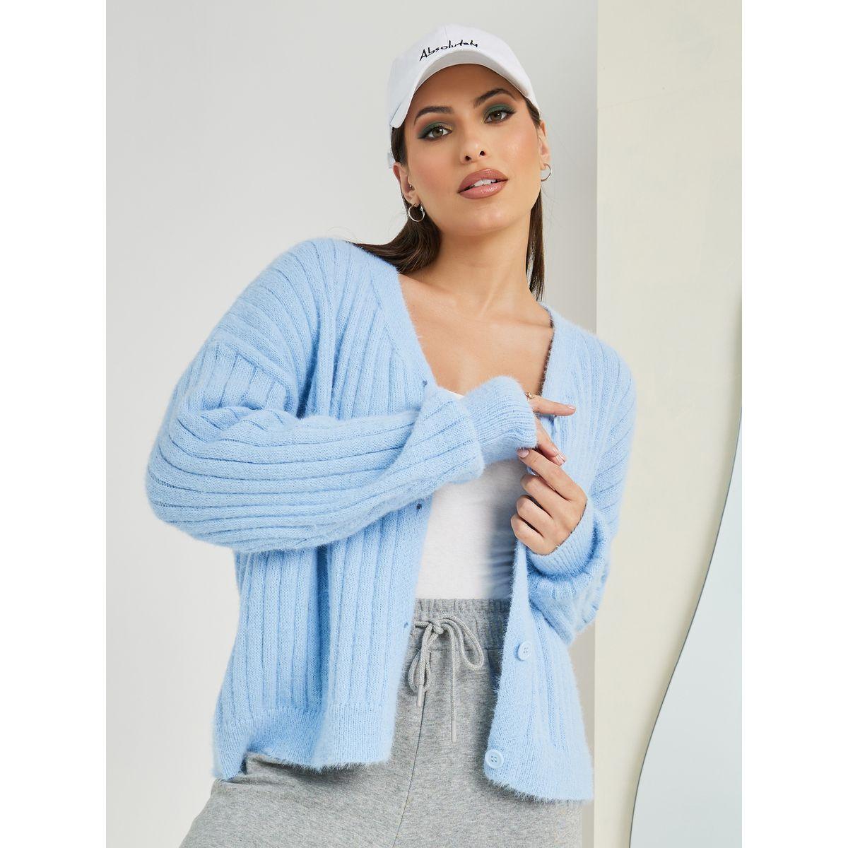 Styli Short Length Fuzzy Knit Button Down Cardigan-women-winterwear-cardigansandjumpers-cardigans-image-1