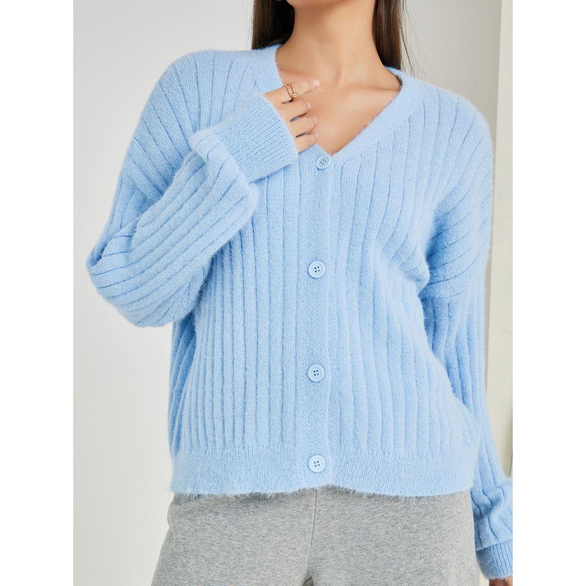 Styli Short Length Fuzzy Knit Button Down Cardigan-women-winterwear-cardigansandjumpers-cardigans-image-2