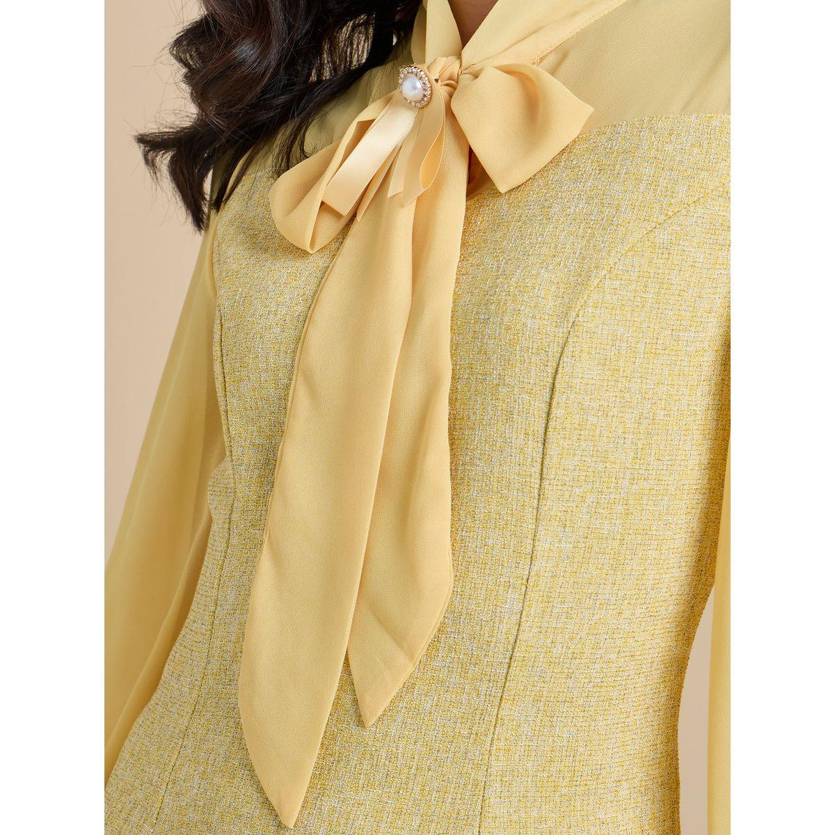 Styli Tie-Up Neck Tweed Shift Midi Dress-women-clothing-dresses-image-3