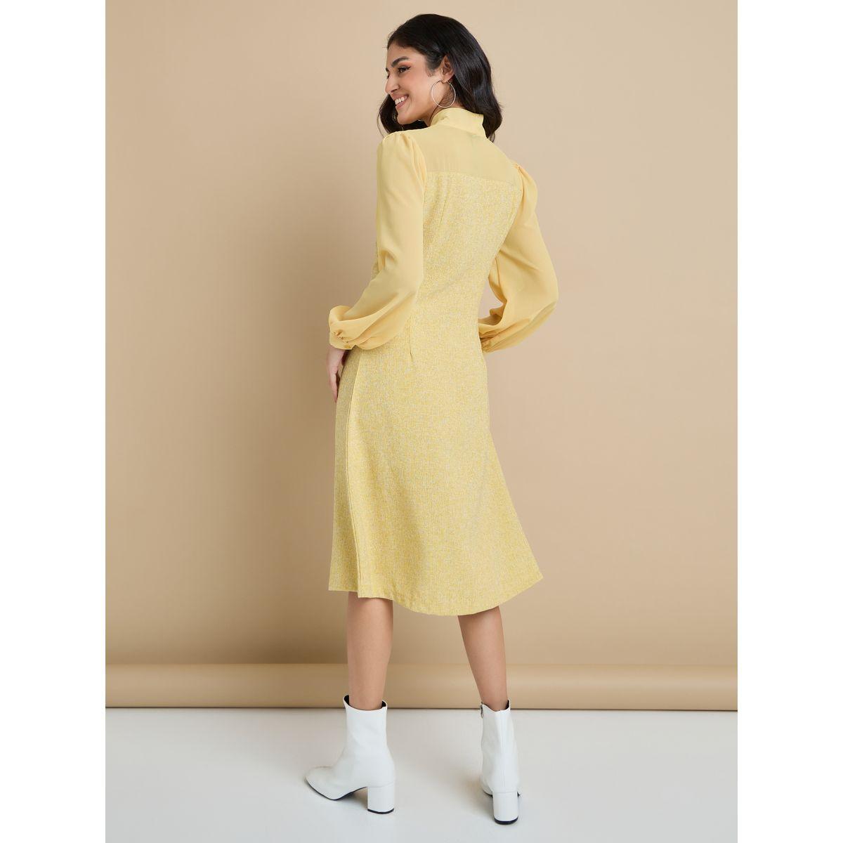 Styli Tie-Up Neck Tweed Shift Midi Dress-women-clothing-dresses-image-4