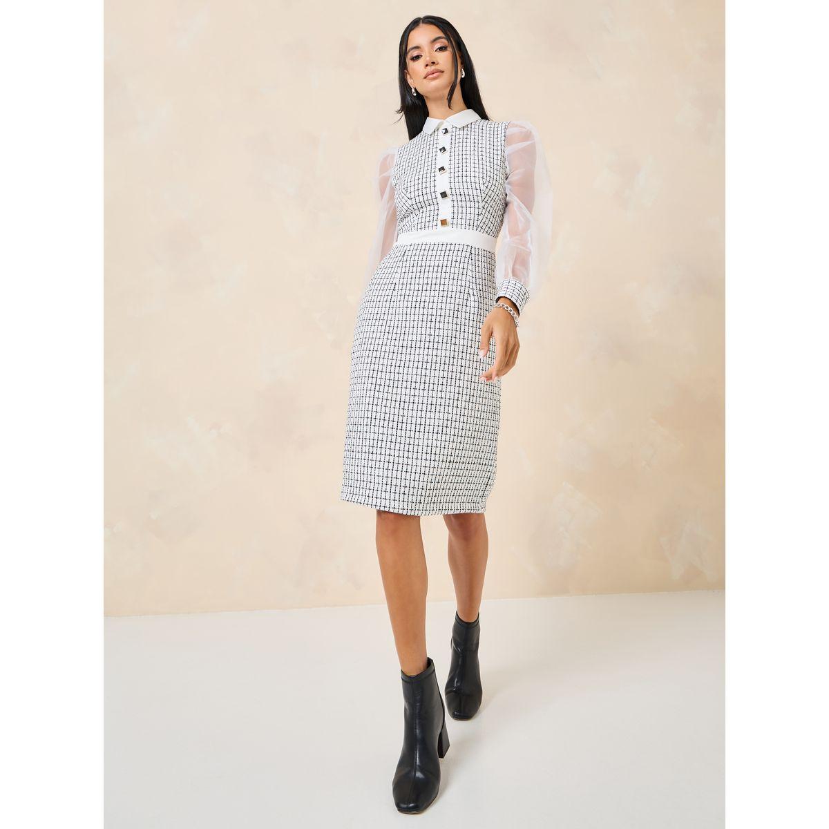 فستان بطول الركبة وتفاصيل شبكية-women-clothing-dresses-image-2