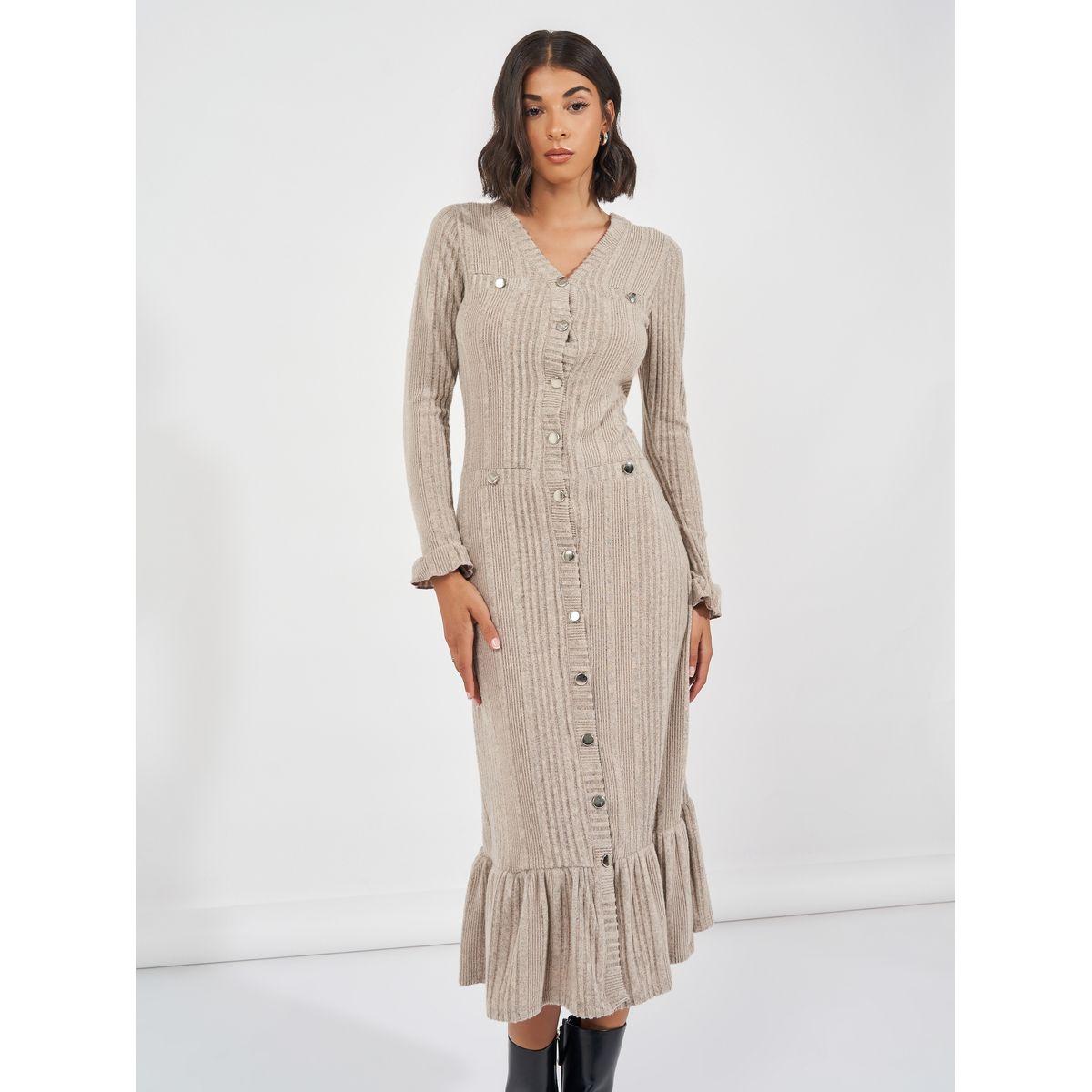 فستان ميدي محبوك بتفاصيل بارزة الملمس-women-clothing-dresses-image-3