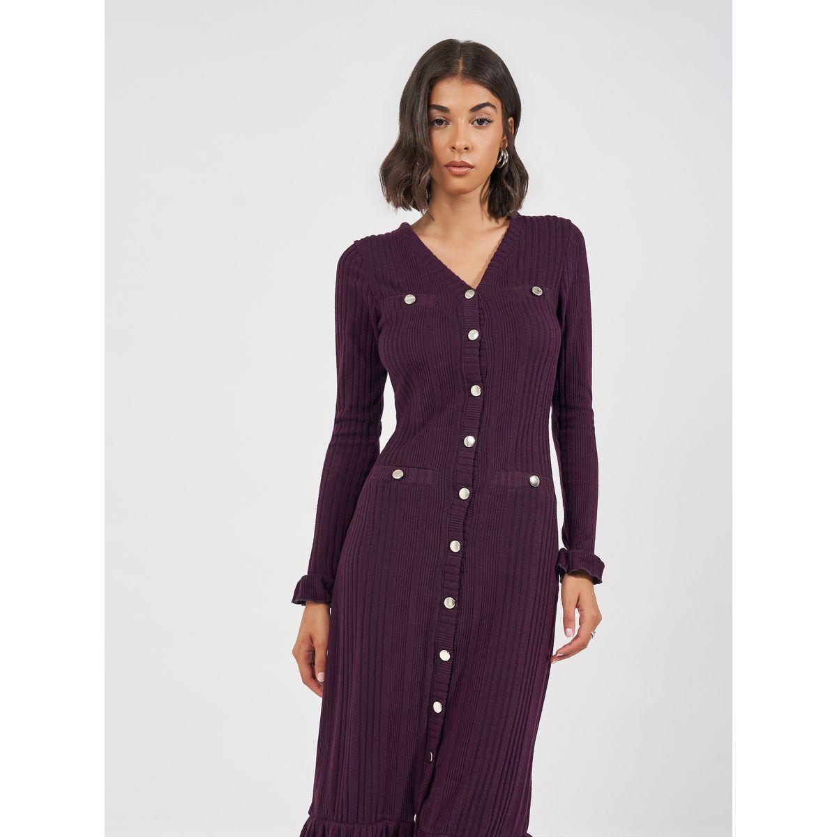 Styli Textured Knit Sweater Midi Dress with Button Detail-women-clothing-dresses-image-5
