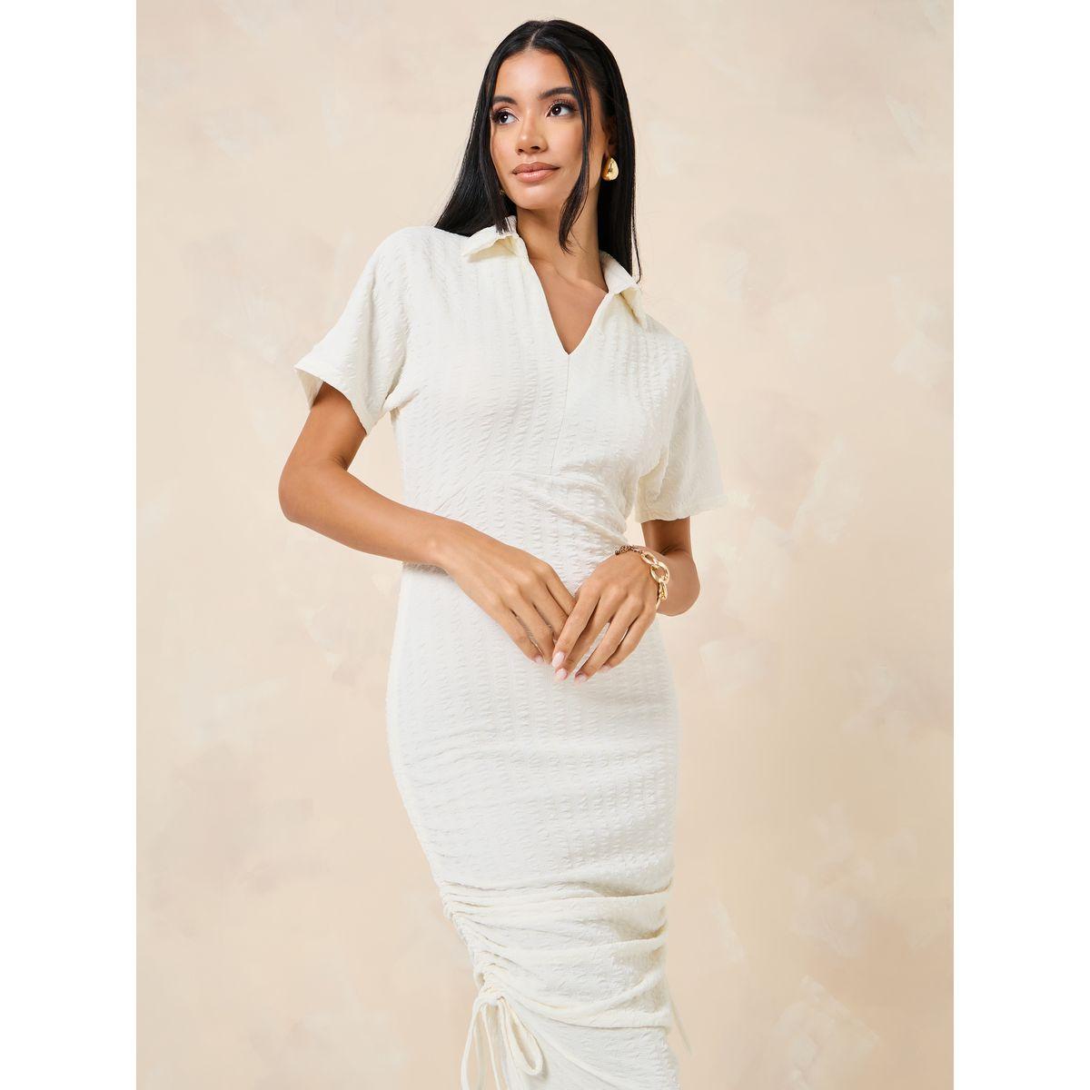 Styli Drawstring Detail Ruched Sheath Midi Dress-women-clothing-dresses-image-2