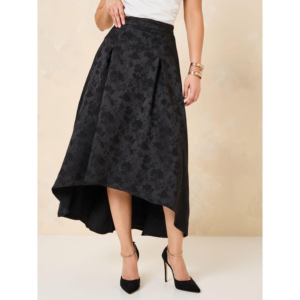 Styli Jacquard Pleated High Low Hem Maxi Skirt-women-clothing-bottoms-skirts-image-2