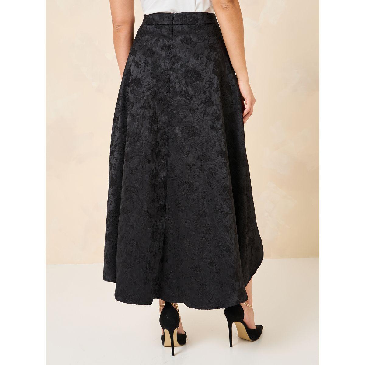 Styli Jacquard Pleated High Low Hem Maxi Skirt-women-clothing-bottoms-skirts-image-4