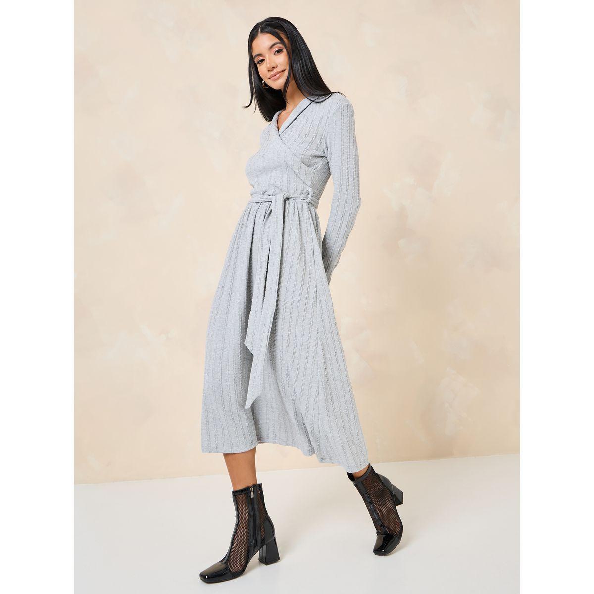 Styli Tie Up Detail Wrap Front Midi Dress-women-clothing-dresses-image-1