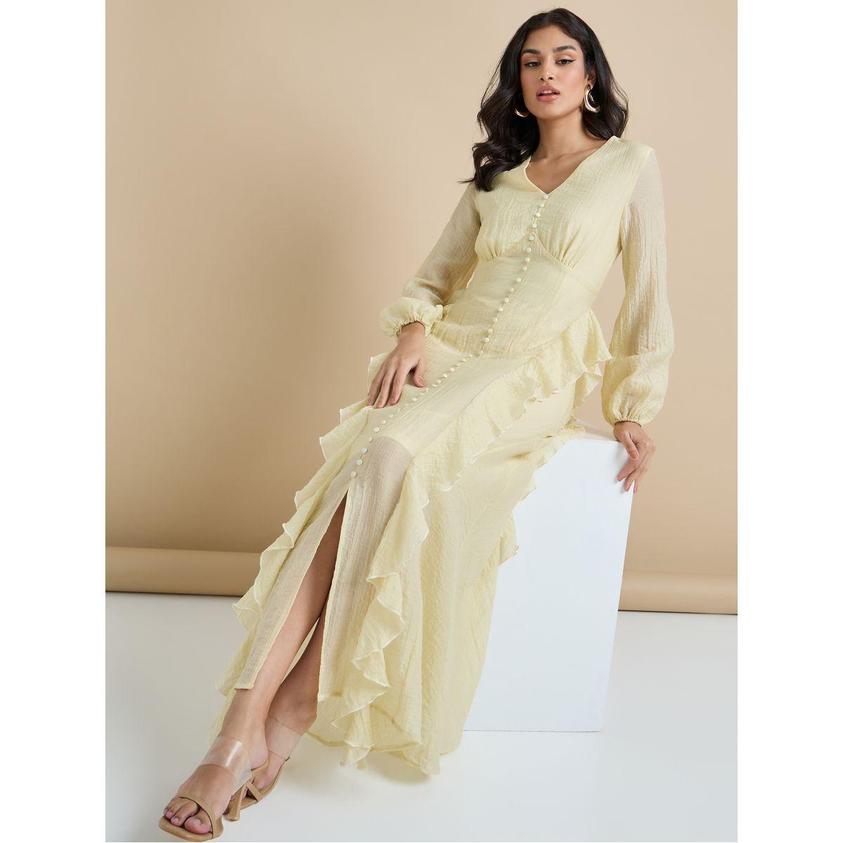 Styli Button Detail Ruffled Shift Maxi Dress-women-clothing-dresses-image-1