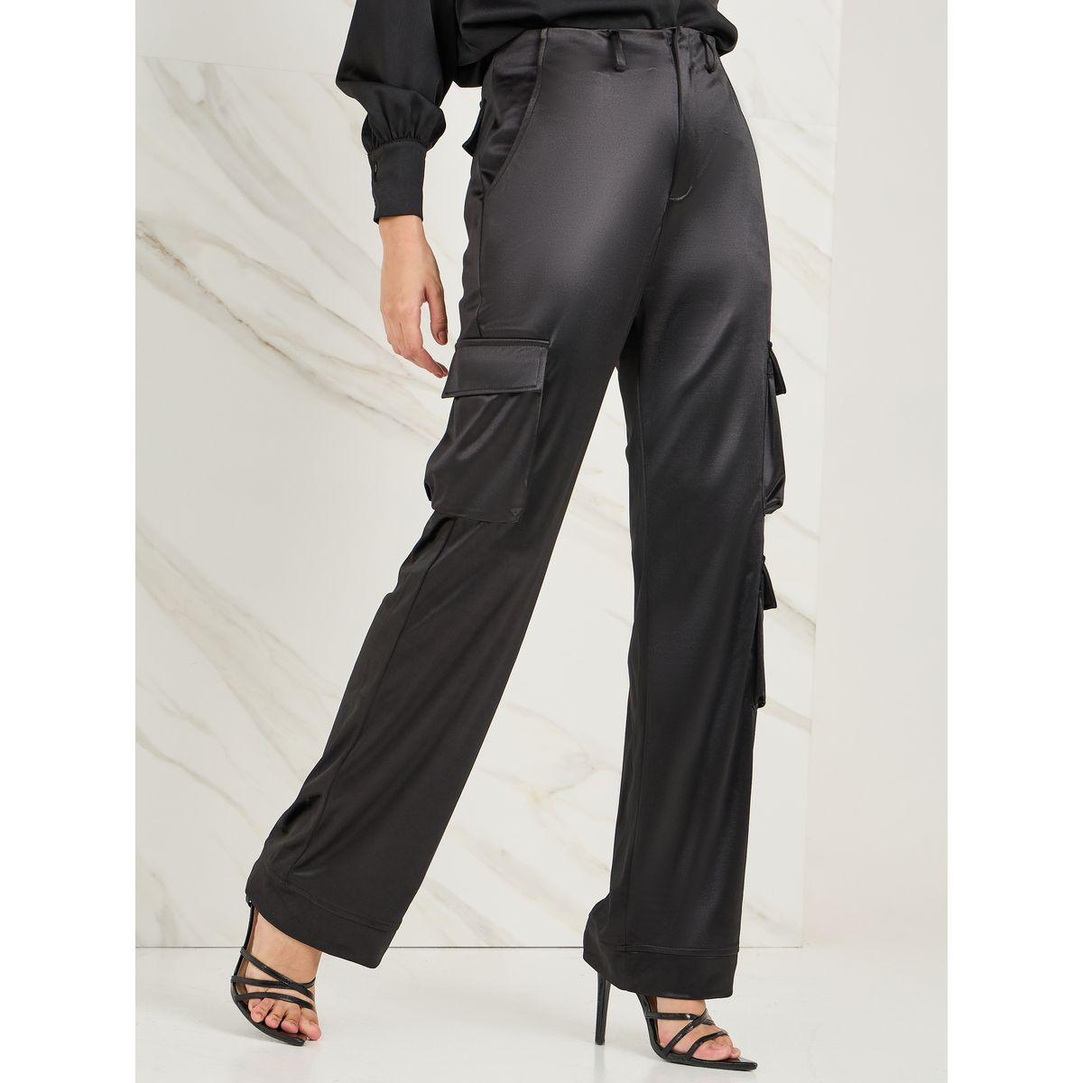 Buy Women s Styli Matte Satin Cargo Pants with Belt Loops Online Centrepoint KSA