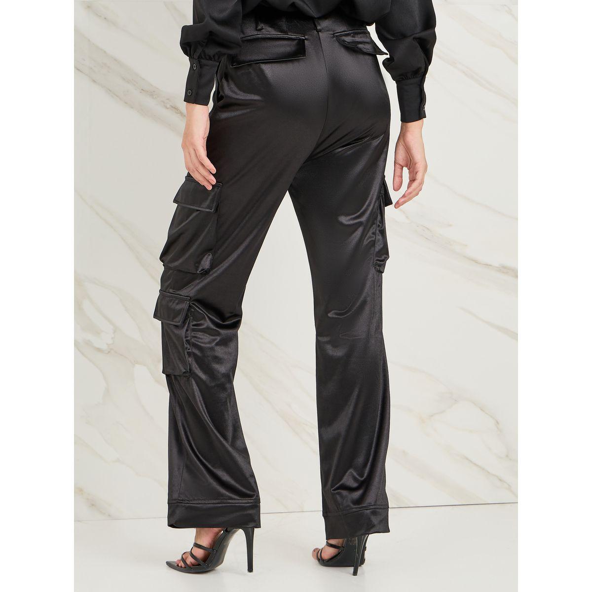 Styli Matte Satin Cargo Pants with Belt Loops-women-clothing-bottoms-trousers-image-4
