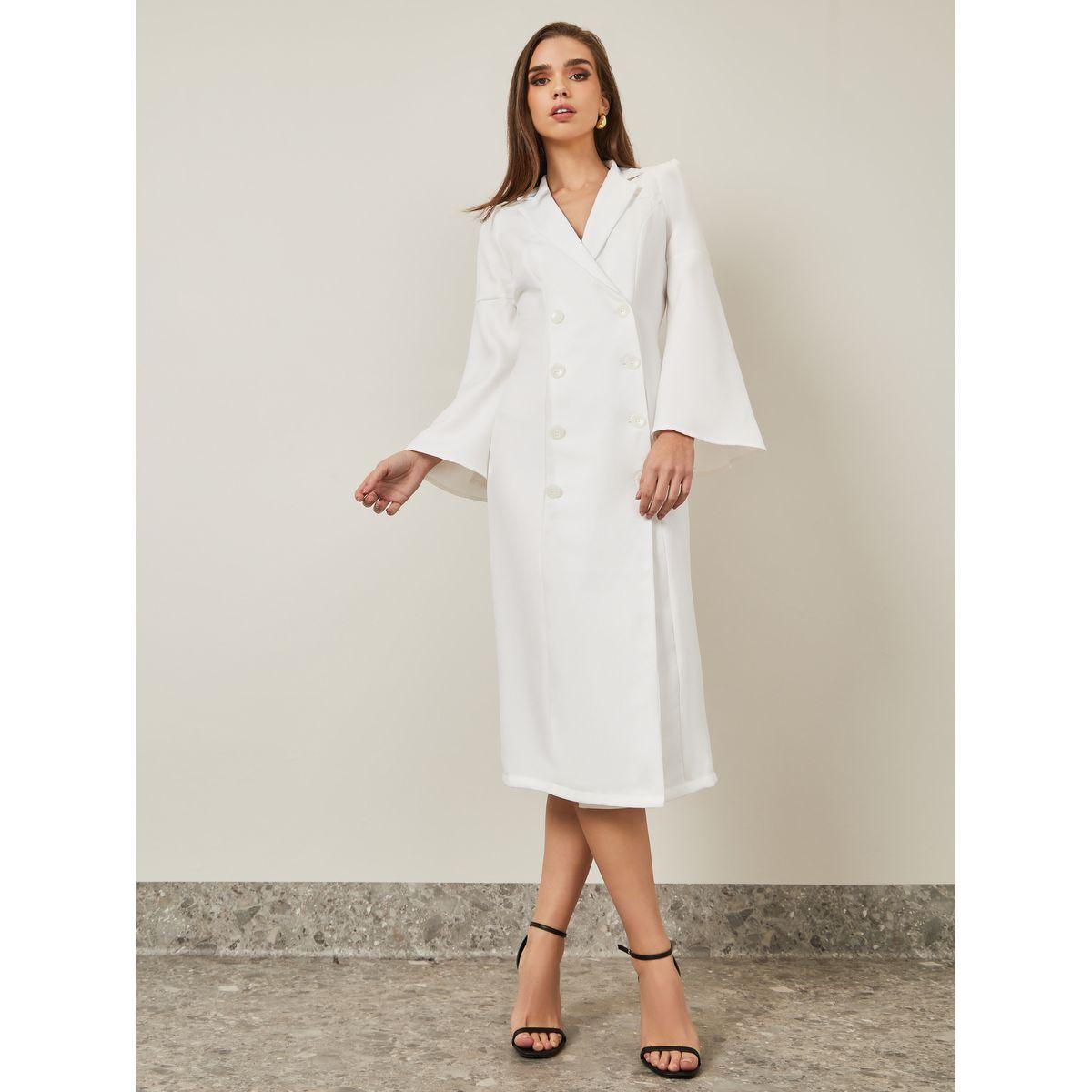 Styli Flute Sleeve Double Breasted Blazer Midi Dress-women-clothing-dresses-image-1