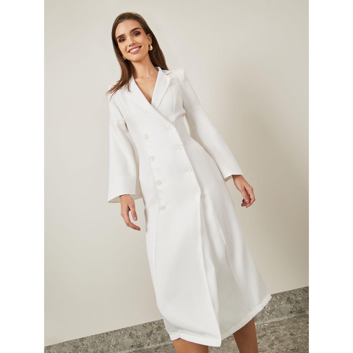 Styli Flute Sleeve Double Breasted Blazer Midi Dress-women-clothing-dresses-image-2