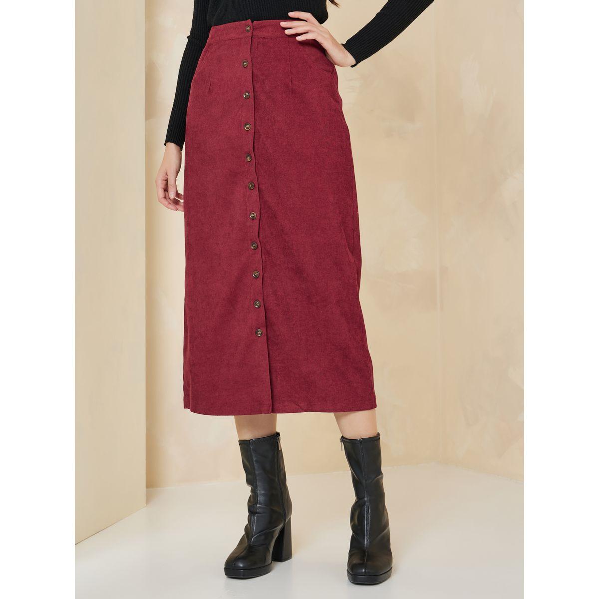 Styli Corduroy Midi Skirt with Front Button Detail-women-clothing-bottoms-skirts-image-2