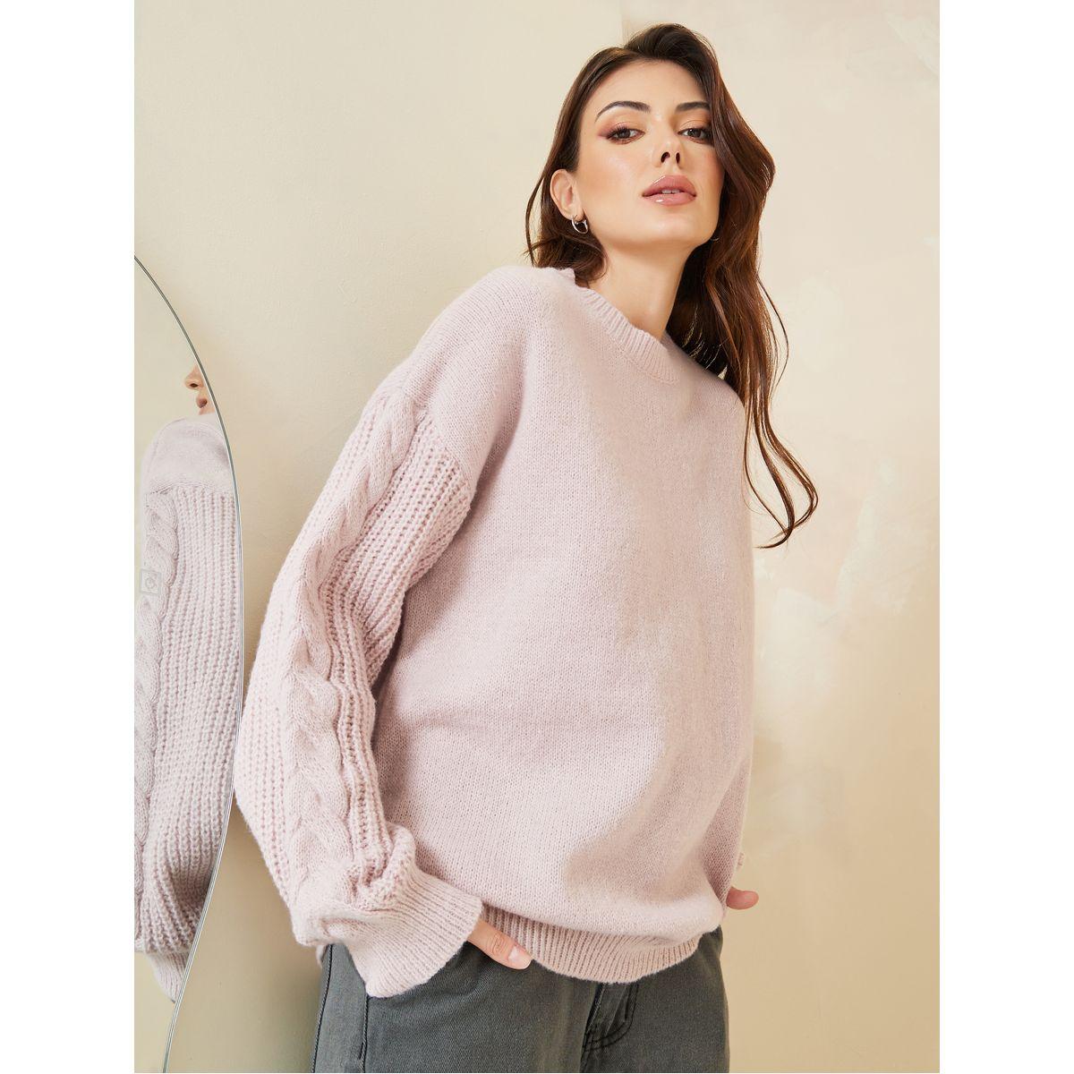 Styli Oversized Sweater With Cable Knit Sleeves-women-clothing-cardigansandjumpers-jumpers-image-1