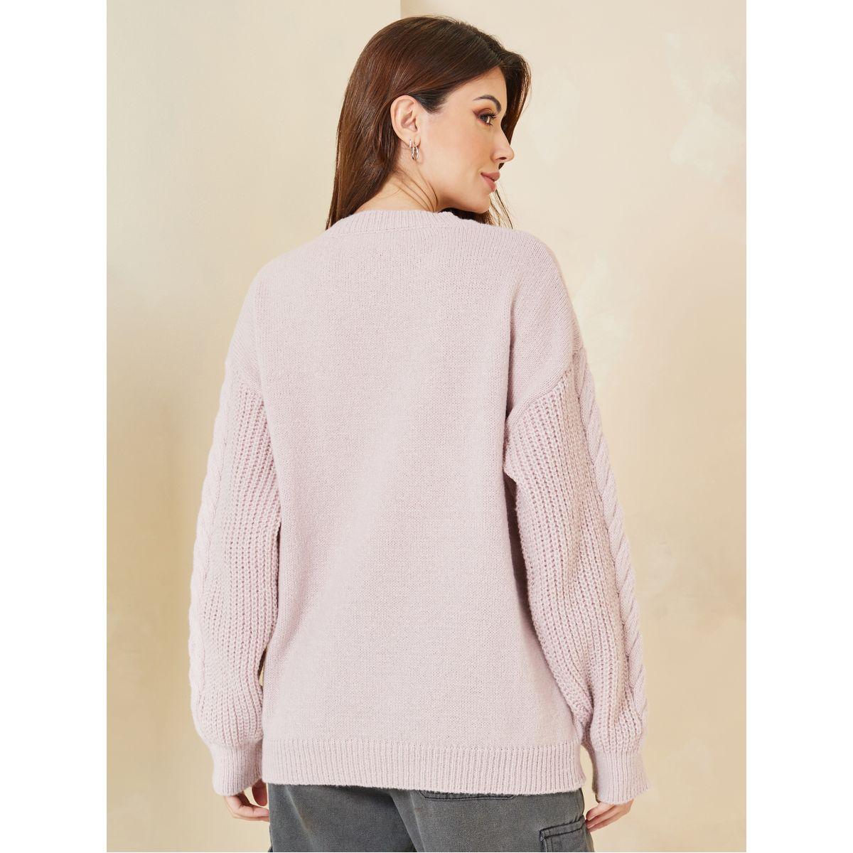 Styli Oversized Sweater With Cable Knit Sleeves-women-clothing-cardigansandjumpers-jumpers-image-4
