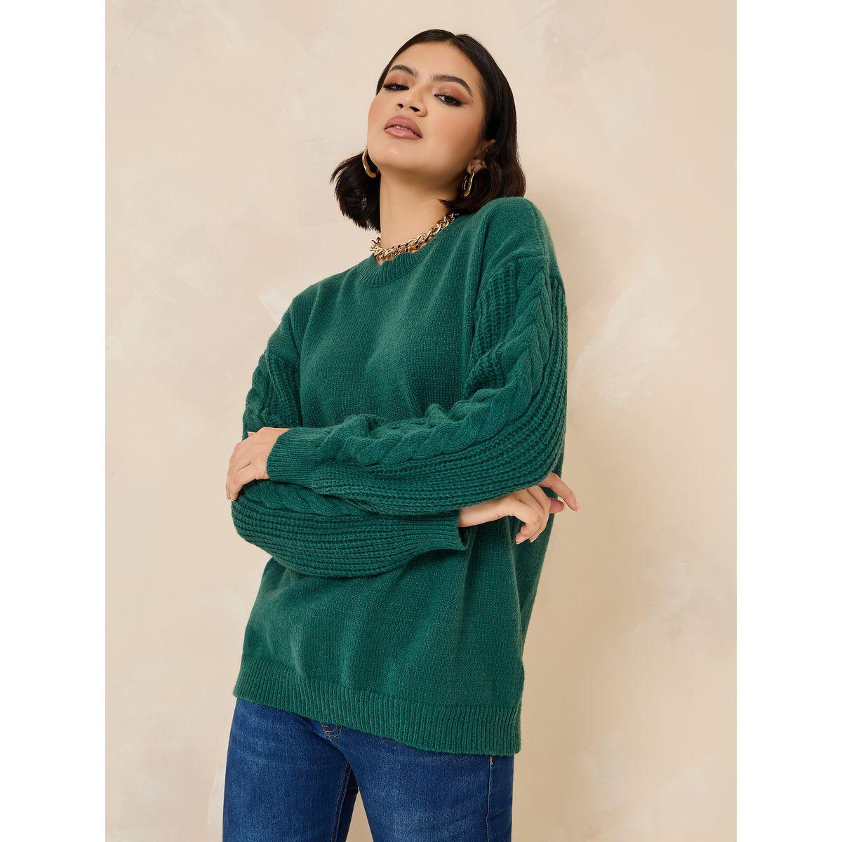Styli Oversized Sweater With Cable Knit Sleeves-women-clothing-cardigansandjumpers-jumpers-image-3
