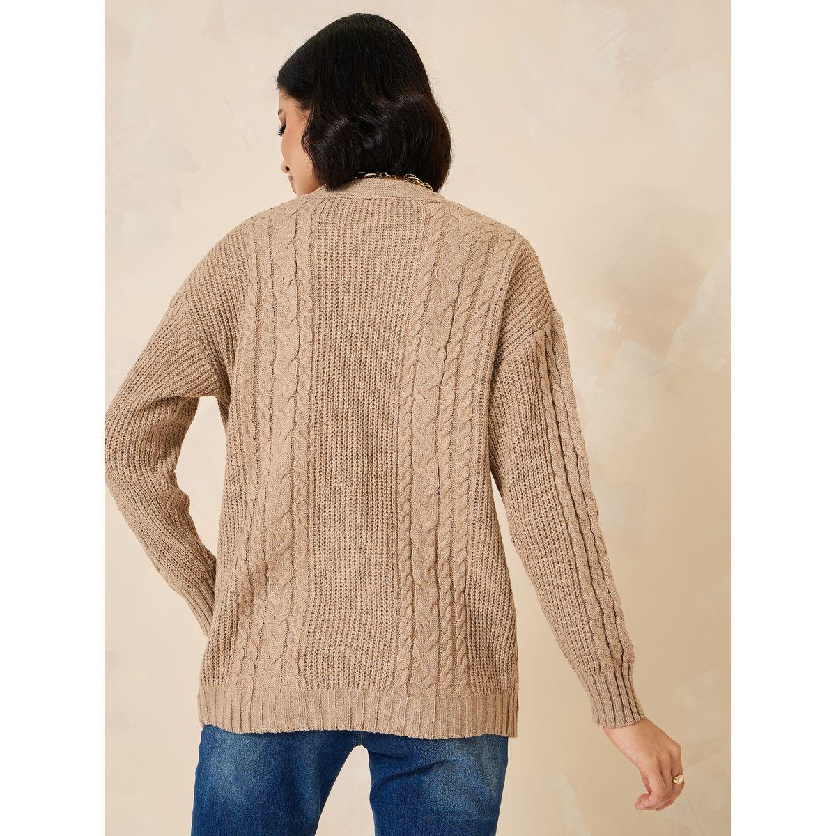 Buy Women s Styli Textured Cable Knit Button Down Cardigan Online