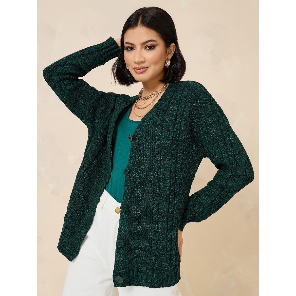 Styli Cable Knit Button Down Regular Fit Cardigan-women-winterwear-cardigansandjumpers-cardigans-image-1