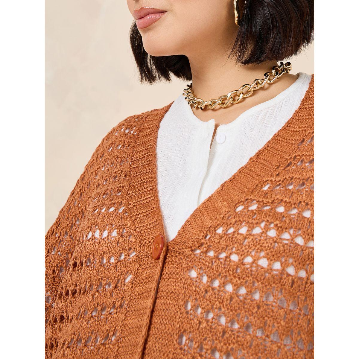 Styli Textured Button Down Short Length Cardigan-women-winterwear-cardigansandjumpers-cardigans-image-4