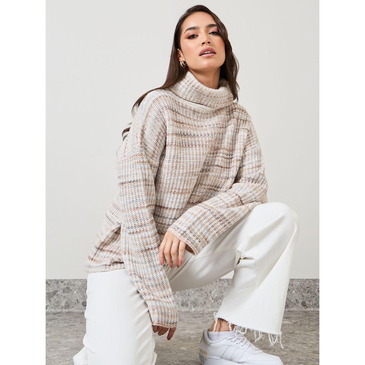 Styli Regular Fit Turtle Neck Chunky Knit Mixed Yarn Sweater-women-clothing-cardigansandjumpers-jumpers-image-1