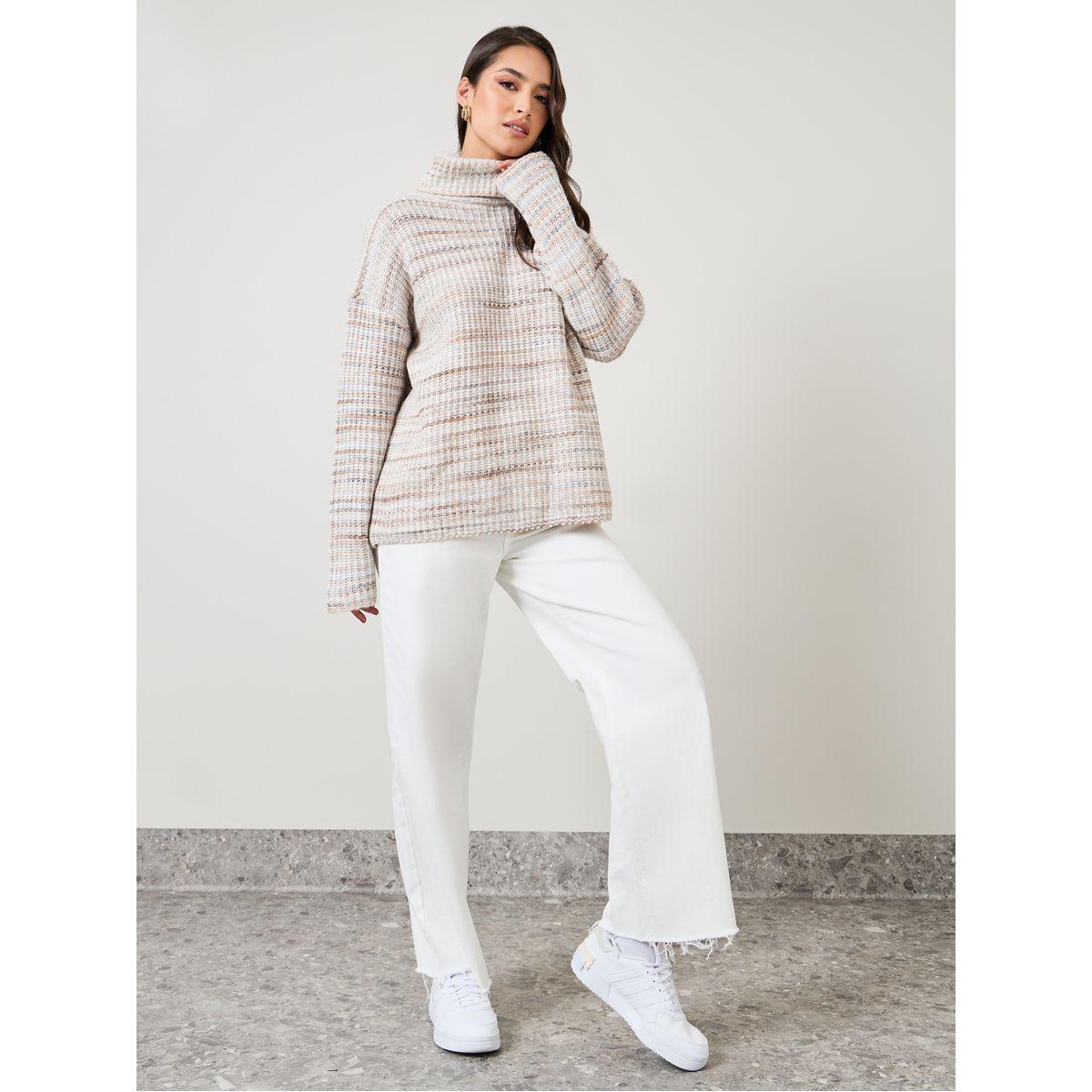 Styli Regular Fit Turtle Neck Chunky Knit Mixed Yarn Sweater-women-clothing-cardigansandjumpers-jumpers-image-2