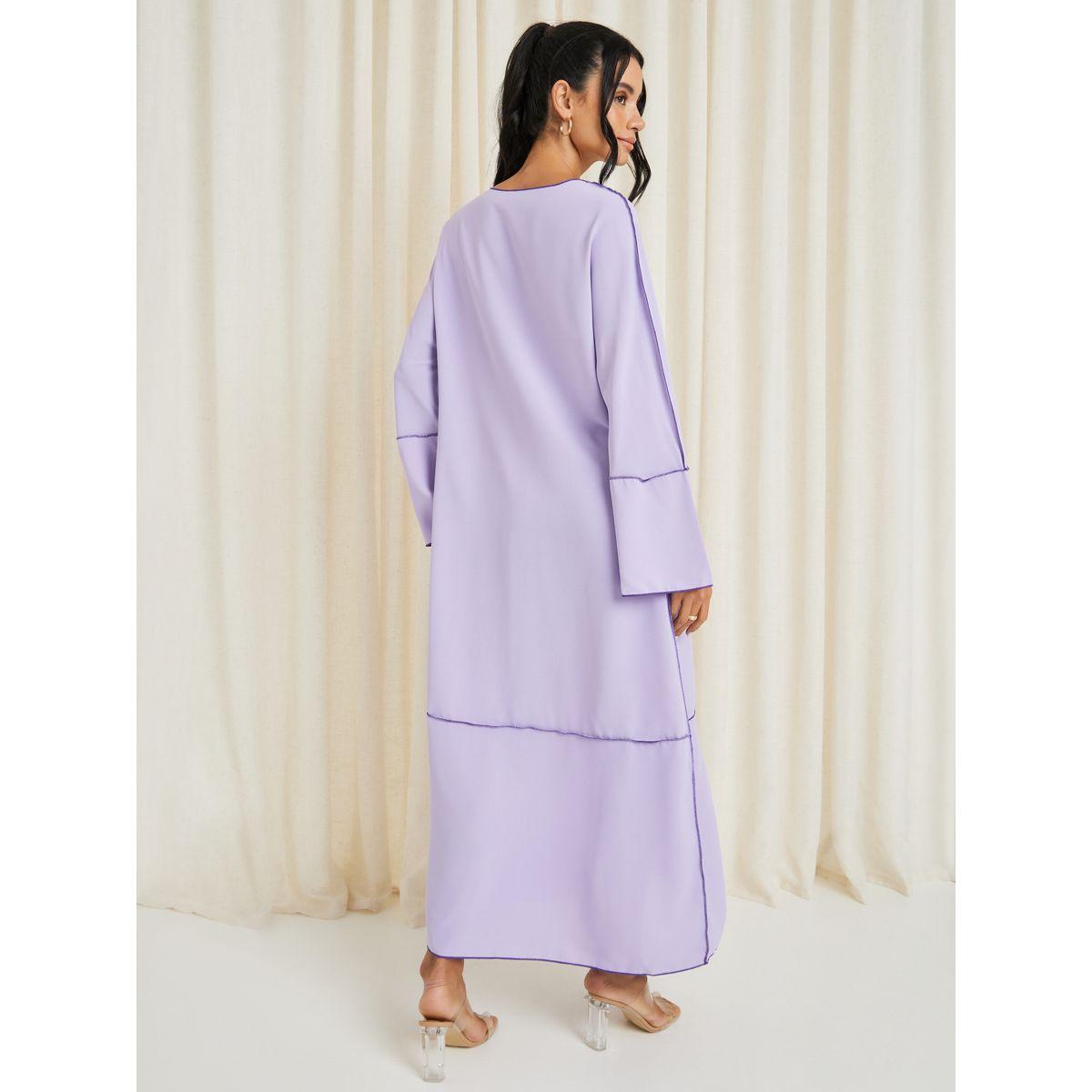 V Neck Contrast Trim Shift Maxi Dress-women-clothing-dresses-image-4