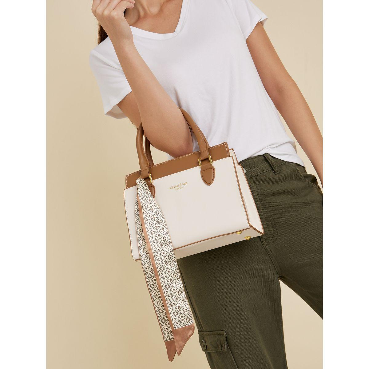 Styli Contrast Panel Handbag with Scarf-women-bagsandwallets-handbags-image-2