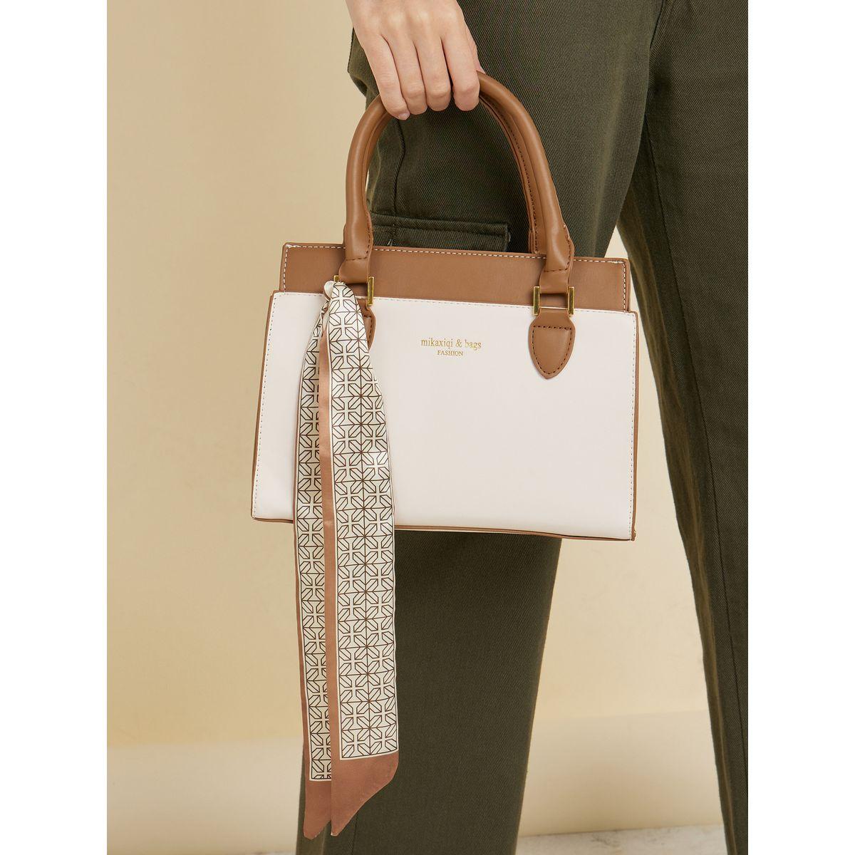 Styli Contrast Panel Handbag with Scarf-women-bagsandwallets-handbags-image-3