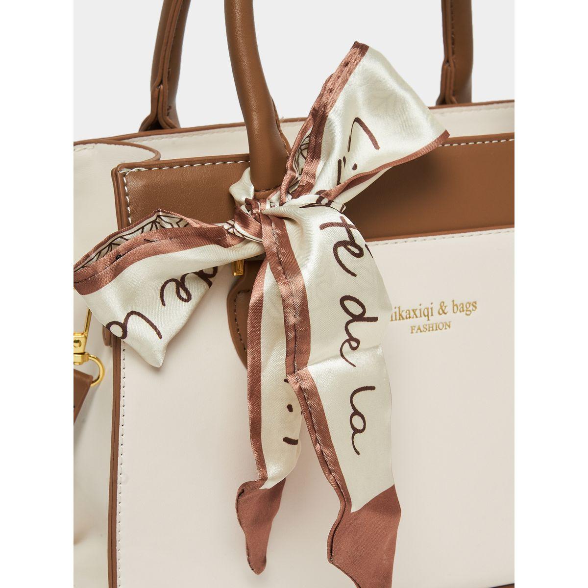 Styli Contrast Panel Handbag with Scarf-women-bagsandwallets-handbags-image-5