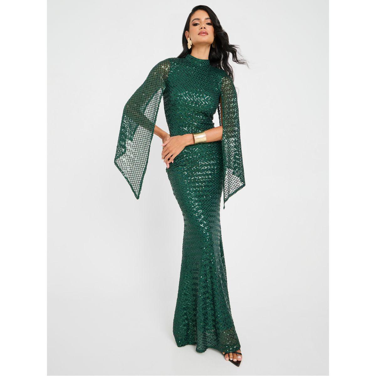 Slit Sleeve Detail Mermaid Hem Prom Maxi Dress-women-clothing-dresses-image-1