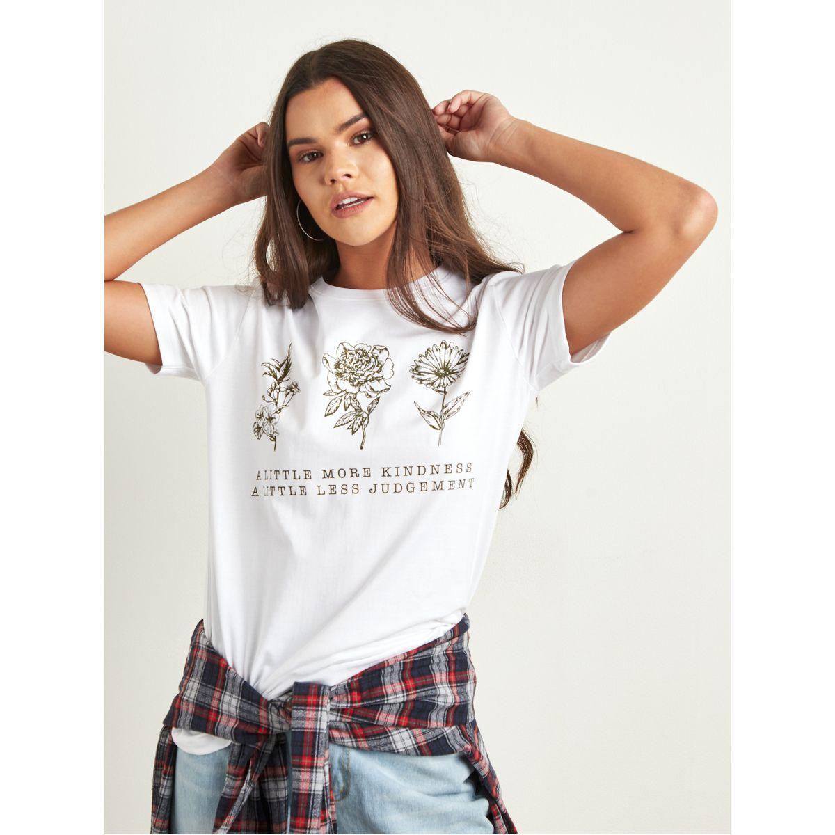 Styli Regular Fit Little More Kindness Flower Print T-Shirt-women-clothing-tshirts-image-1