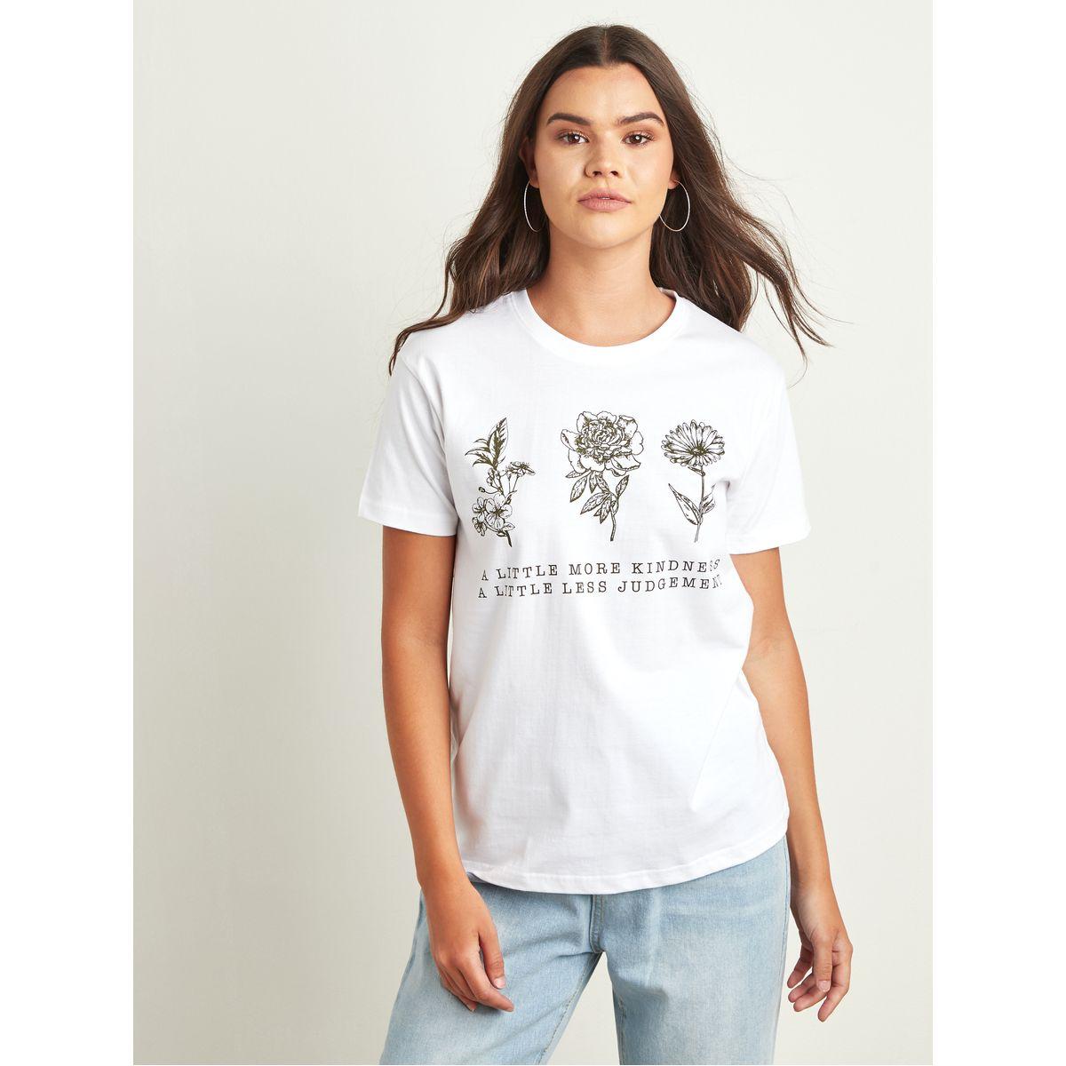 Styli Regular Fit Little More Kindness Flower Print T-Shirt-women-clothing-tshirts-image-2