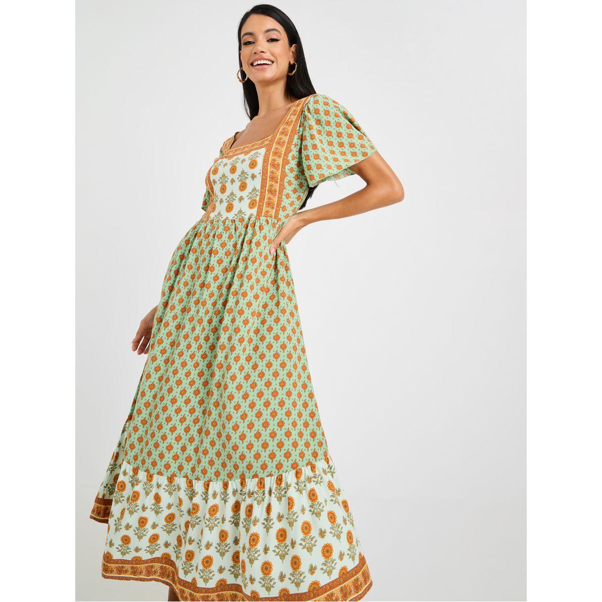 Styli Square Neck Floral A-Line Midi Dress-women-clothing-dresses-image-1