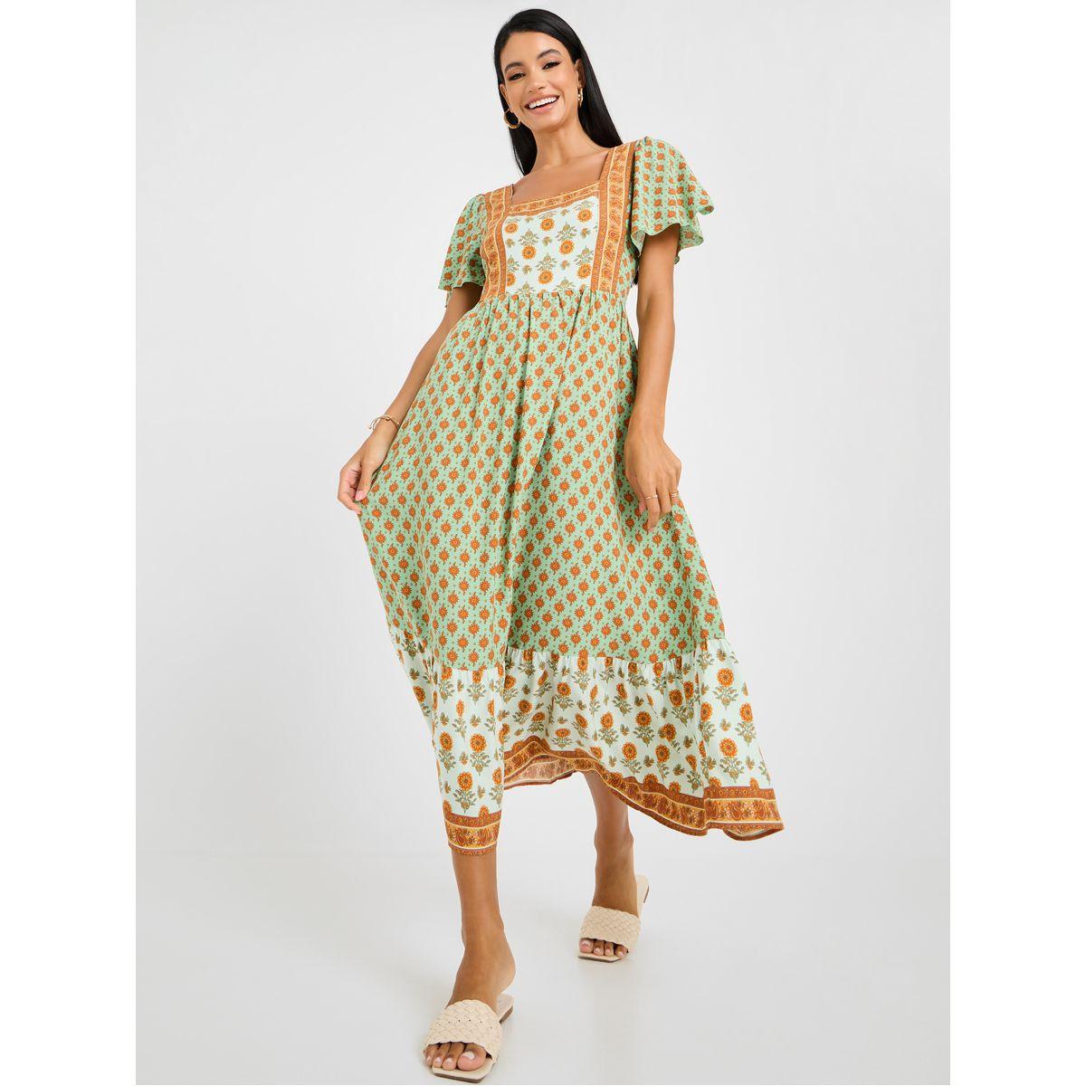 Styli Square Neck Floral A-Line Midi Dress-women-clothing-dresses-image-2