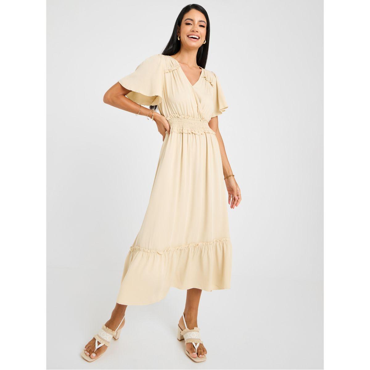 فستان ميدي بكسرات وكشكش-women-clothing-dresses-image-1